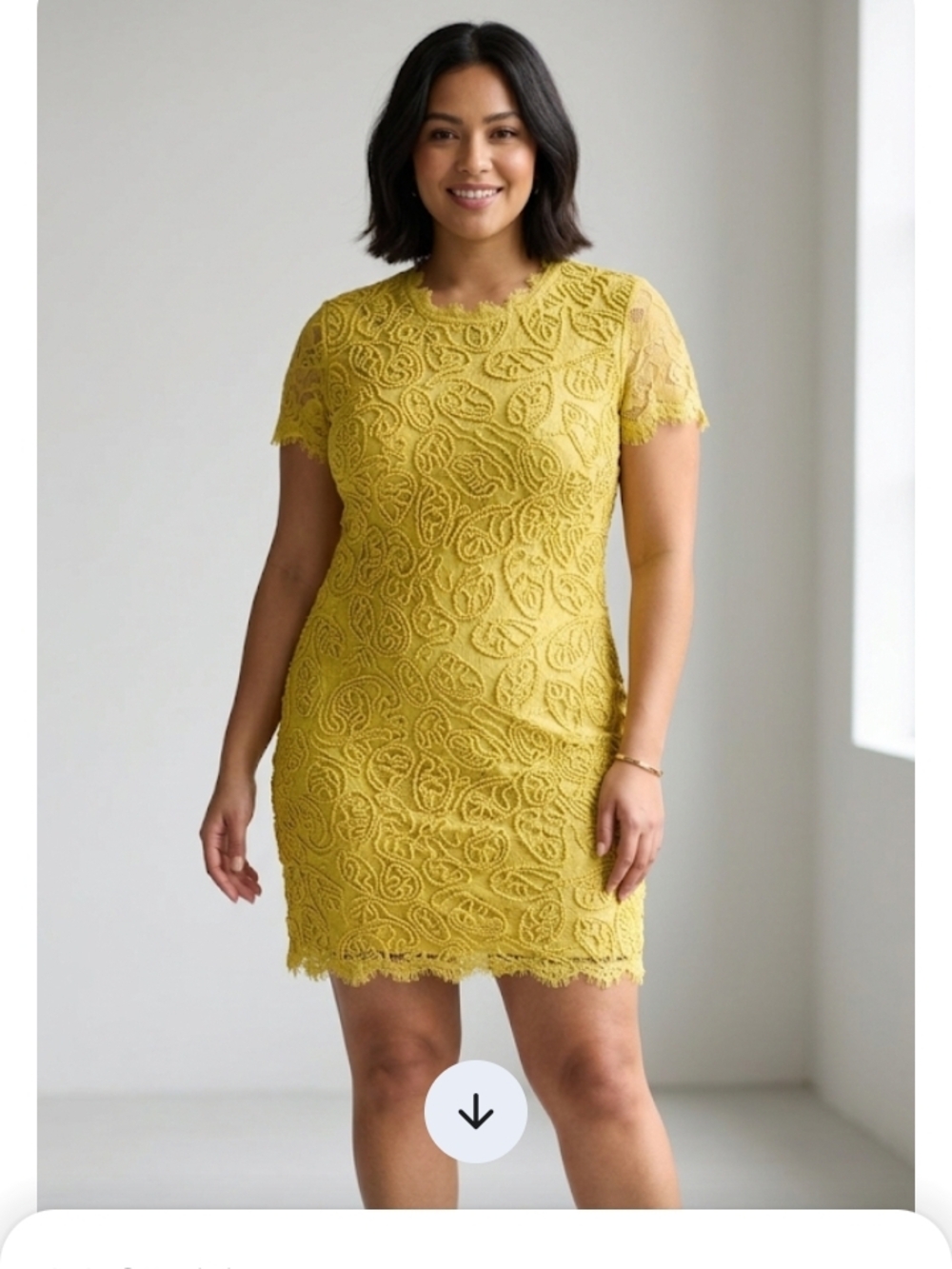 Free People Yellow Lace Short-Sleeve Mini Dress